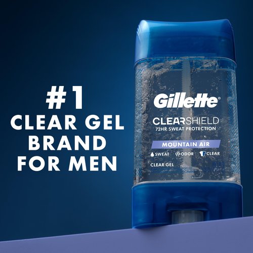 Gillette Antiperspirant and Deodorant for Men, 72hr Sweat & Odor Protection, Long Lasting Freshness, Anti-White Mark Technology, Clear Gel, Mountain Air Scent, 3.8 oz