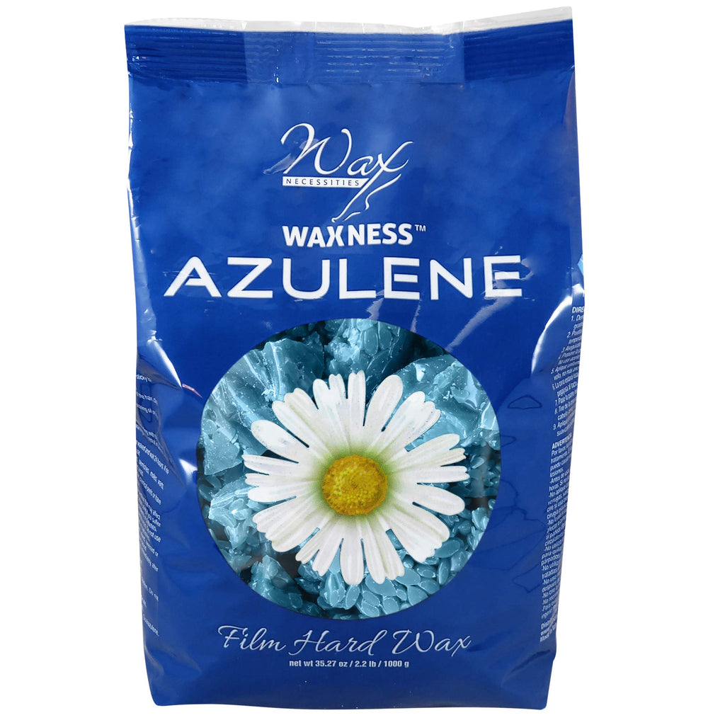 Waxness Film Hard Wax Beads Azulene 2.2 lb (1 kg) – Stripless Professional Hard Wax with Azulene for Face & Body, Smooth Application – Made in Italy