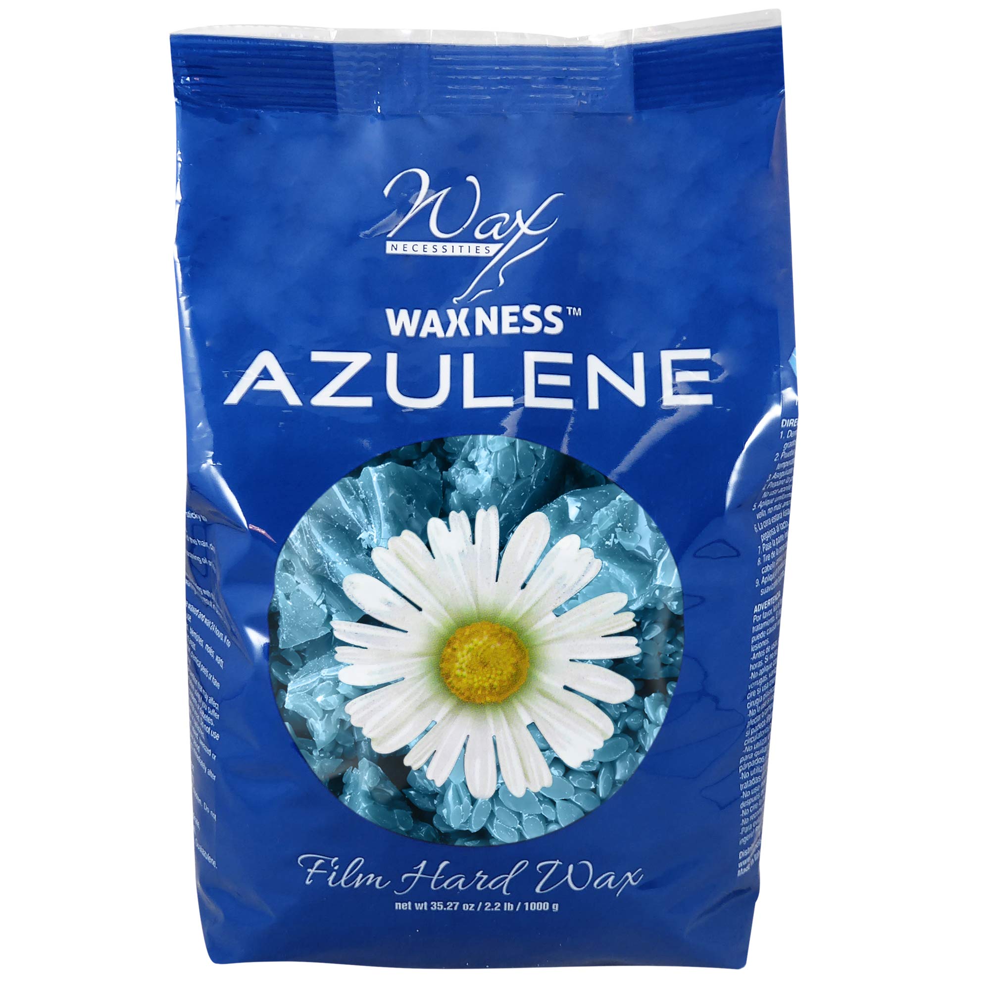 Waxness Film Hard Wax Beads Azulene 2.2 lb (1 kg) – Stripless Professional Hard Wax with Azulene for Face & Body, Smooth Application – Made in Italy