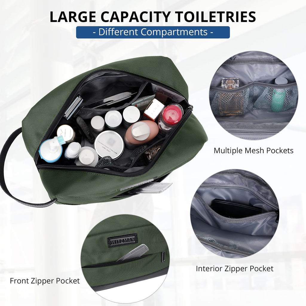 WITZMAN Toiletry Bag for Men Women Lightweight Hanging Travel Bathroom Bag Water-resistant Dopp Kit Shaving Bag Cosmetic bag （B692 Army Green）