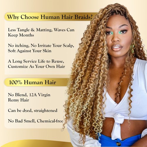 Syrenlore Ombre 27/613 Curly Deep Wave Braiding Hair Bulk, Highlighted Multi-Blonde Braiding Human Hair for Boho Knotless Braids, No Weft Blonde Extensions 20 Inch 50G LIGHT BULK