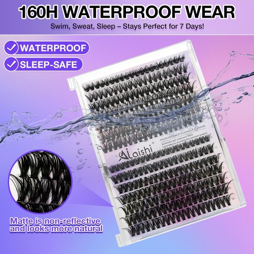 AILAISHI Lash Clusters Kit, DIY Cluster Eyelash Extensions 9‑16mm, 40D+50D, 280pcs Fluffy D Curl Natural Lashes with Bond & Seal,Remover,Tweezers,Brush–Fake Cat Eye Wispy Individual Clusters