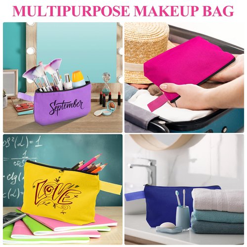 Frienda 40 Pack Canvas Makeup Bags Bulk Cosmetic Bags with Bottom Travel Canvas Zipper Pouch Multi Purpose Blank for Women Purse Toiletry Pencil DIY Craft, 10 Colors(10 x 5 x 2 Inch)