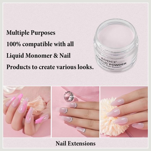 EODCI Glitter Pink Acrylic Powder - 56g/2oz Acrylic Nail Cover Powder for Nail Extension, Professional Nail Design, Sculpting, and Nail Building - Salon-Quality Acrylic Nail Supplies