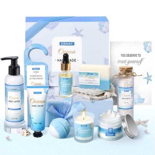 Gifts for Women, Spa Gifts Basket for Women, 12Pcs Ocean Bath and Body Gifts Set, Self Care Gifts for Mom, Wife, Girlfriend, Sister, Female Friends