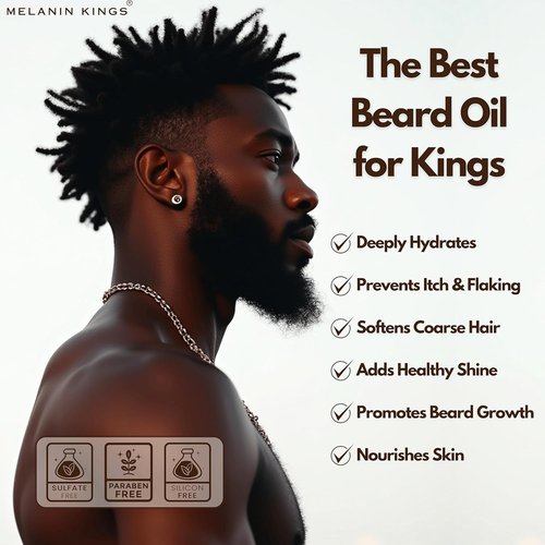 Melanin Kings Beard Oil for Black Men - 100% Natural Formula with Ancient African Ingredients - 2fl. Oz. | Kenyan Sandalwood Scent