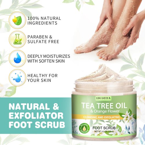 LUCOTIYA Tea Tree & Orange Flower Foot Soak Set - Salts, Foot File, Scrub & Urea Cream Pedicure Supplies for Dry, Cracked Feet - Foot Spa Pedicure Kit for Women Men