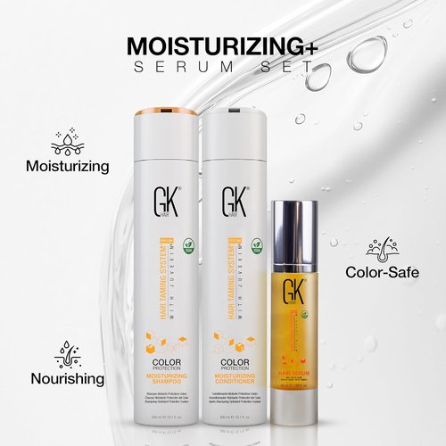 GK HAIR Hydrating Shampoo & Conditioner Set - Anti-Frizz Serum with Argan Oil for All Hair Types | 10.1 Fl Oz & 1.69 Fl Oz