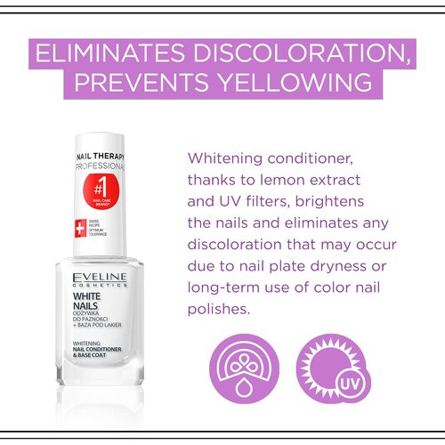 Eveline Cosmetics Nail Whitener - 3 In 1 Formula for Instant Whitening & Brightening