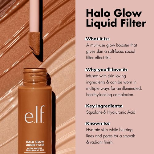 e.l.f. Halo Glow Liquid Filter - Complexion Booster for Radiant Skin, Infused with Hyaluronic Acid, 0.5 Fair