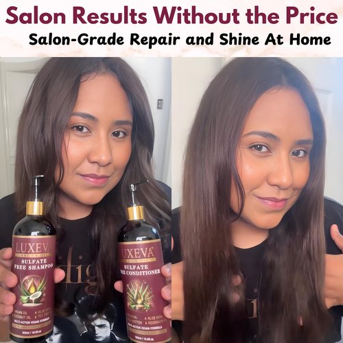 LUXEVA Professional Damage Repair System - 3 in 1 Argan Oil Sulfate Free Shampoo, Conditioner & Repair Serum Set - 72-Hour Hair Transformation for Severely Damaged, Color-Treated & Processed Hair