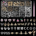 154 Pcs Alloy Star Cross Nail Gems Charms, Silver Gold Bow Crown Butterfly Cross Bow Nail Charms 3D Cherry Planet Heart Nail Jewelry Charms, Nail Rhinestones Gems Charms for Nail Art DIY Decoration