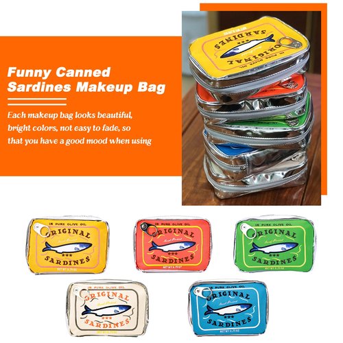 AZURAOKEY Canned Sardines Makeup Bag, Canned Sardines Style Toiletry Bag Cute Travel Bag Creative Cute Makeup Bag Aesthetic Toiletry Bag for Women