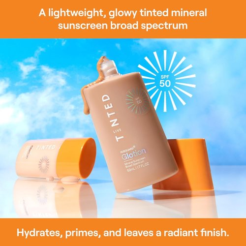 Live Tinted Hueguard Glotion Mineral Tinted Sunscreen SPF 50 - Lightweight, Fragrance-Free & Hydrating - Medium Deep, 0.5 FL Oz