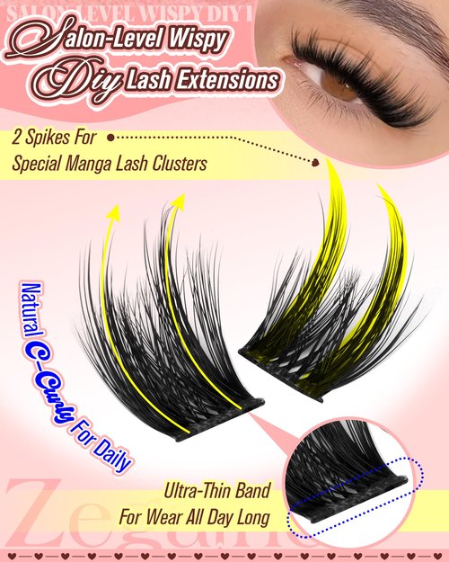 Cat Eye Lash Clusters With Spikes Manga Eyelash Clusters Wispy Cluster Eyelash Extensions C-Curly Left&Right Lash Clusters Anime Individual Lashes Pre-Mapped DIY Lash Extensions 10-18MM by Zegaine