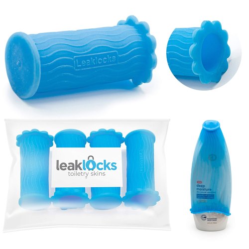 LeakLocks® Toiletry Skins™ Elastic Sleeve for Leak Proofing Travel Container in Luggage. For Standard and Travel Sized Toiletries. Reusable Accessory for Travel Bag Suitcase and Carry-on Luggage