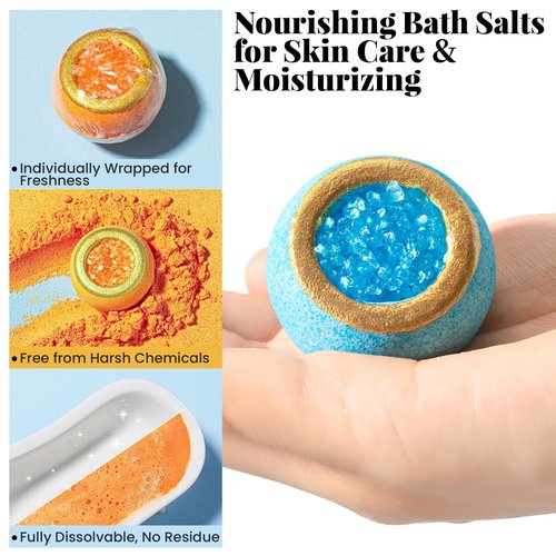 Crystal Bath Bomb Gift Set – 12 Pack with 6 Natural Scents, Organic Shower Bombs with Nourishing Bath Salts, Stress Relief Bubble Spa, Self Care Gifts for Women, Mom, Wife, and Daughter