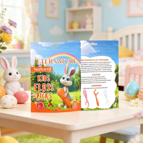 Easter Basket Stuffers, Kids Flossers, Kids Dental Floss Picks, 100ct Biodegradable Bunny & Carrot Flossers, Rabbit Flossing Sticks for Kid, Easter Basket Essentials for Kids, Strawberry Flavored