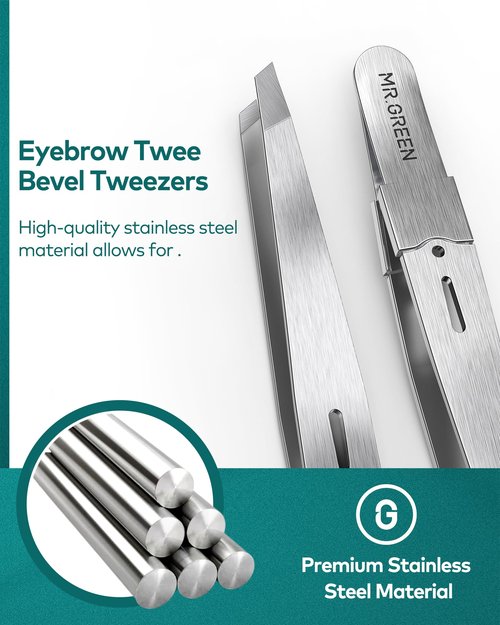 MR.GREEN Tweezers,Professional Precision Eyebrow Tweezers for Women and Men, Tweezers for Facial Hair Women, Stainless Steel Slanted Hair Removal Tweezers, Eyebrow Plucker, Ingrown hair tweezers