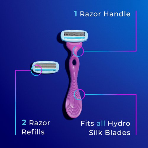 Schick Hydro Silk Moisture Women's Razor | 5-Blade Razor for Women, 1 Handle & 2 Refills