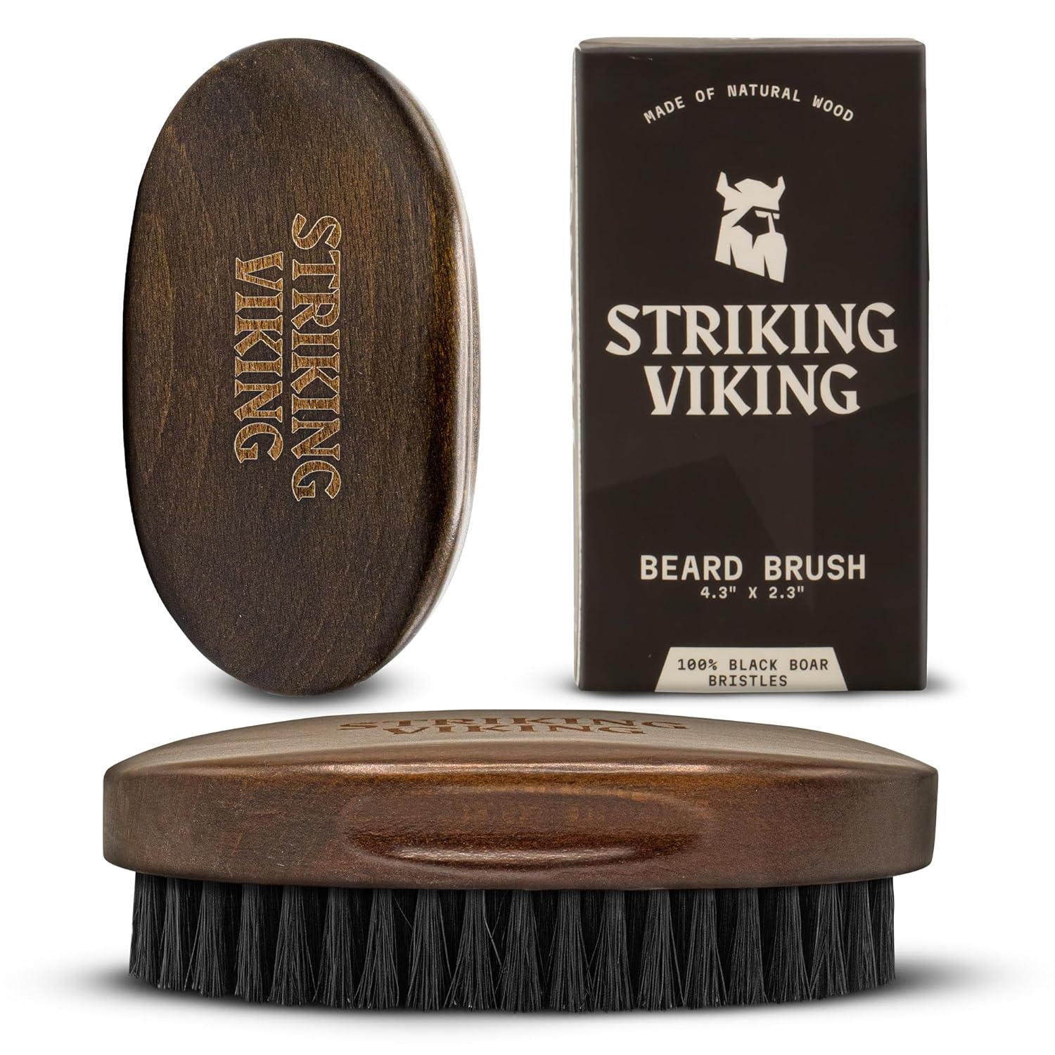 Striking Viking Beard Brush - 4.3-Inch Beech Wood Handle, Brown | Boar Bristle Grooming Tool