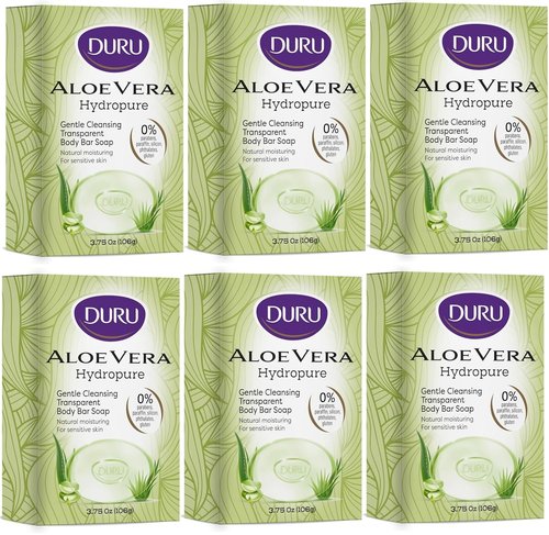 Duru Aloe Vera Glycerin Bar Soap Cleansing Bar Moisturizing Sensitive Skin - Vegan Transparent Paraben Free Alcohol Free Silicone Free Phthalete Free Gluten Free Body Wash - Pack of 6