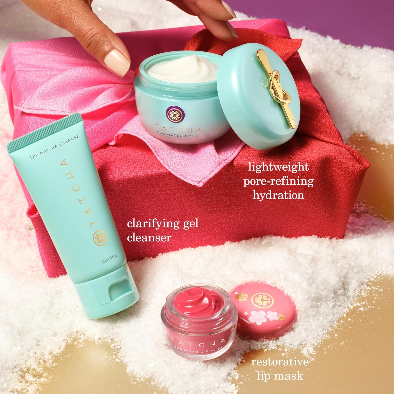 TATCHA Pure Pores & Lush Lips Set - Matcha Cleanse, Water Cream & Plum Blossom Kissu Lip Mask ($119 Value)