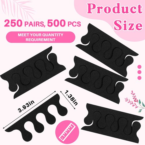 Mumufy 250 Pairs Black 500 Pcs Sponge Toe Separators Kit for Pedicure - Soft Toe Spacers, Finger Dividers for Nail Art Painting, Manicure, Toenail Polishing, Spa Treatment for Women