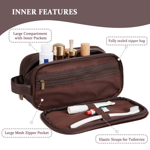 Janhavi Personalized Toiletry Bag for Men, Gifts for Boyfriend, Toiletry Bag For Shower Caddy,Personalized Initials & Wheat Mens Toiletry Travel Bag Travel Essentials for Men(Medium, Dark Brown, J)