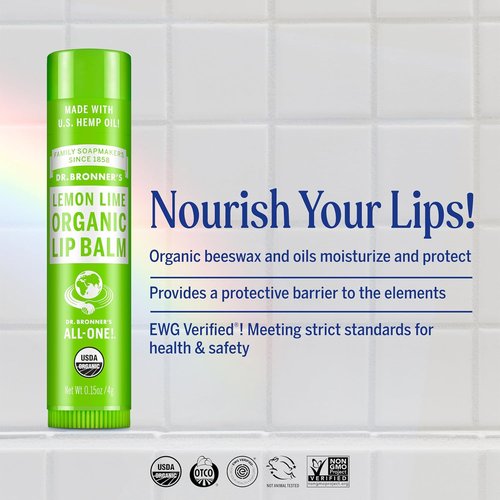 Dr. Bronner’s Organic Lip Balm - Natural, Moisturizing, Petroleum-Free Formula | 6-Pack (.15oz) - Lemon Lime