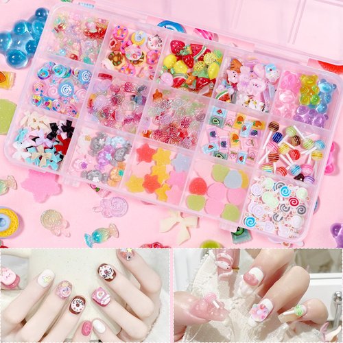 3D Candy Acrylic Nail Charms, Multi Color Cartoon Gummy Bear Fruit Lollipop Donut Ice Cream Heart Star Bows Acrylic Nail Art Charms, Candy Charm for Nails Art DIY Crafts Accessories