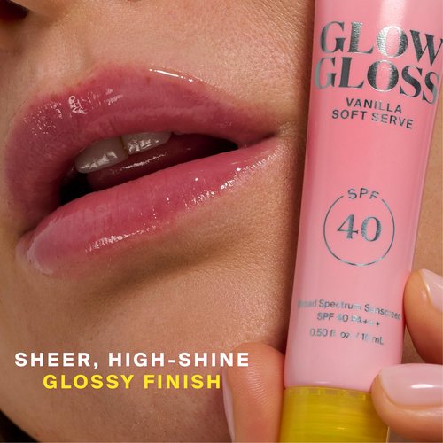 Supergoop! Glow Gloss SPF 40 Lip Balm, Vanilla Soft Serve (Sweet Cream Flavor, Sheer Soft Pink Tint) - Broad Spectrum Protection with a Non-Sticky, High-Shine Finish - 0.5 fl oz