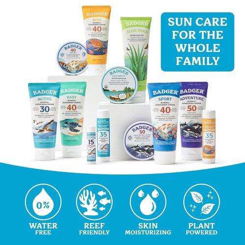 Badger Mineral Sunscreen Lip Balm SPF 15 - Reef Safe, Unscented, Travel Size | 0.15 oz 4-Pack