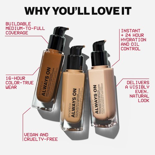Smashbox Always On Foundation - Skin-Balancing Formula with Hyaluronic Acid | Medium-To-Full Coverage, 1 Fl Oz