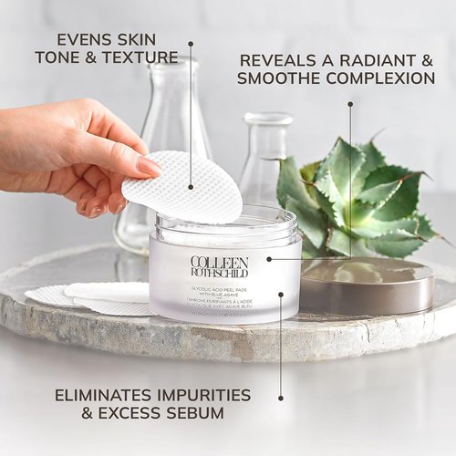 Colleen Rothschild Glycolic Acid Peel Pads - Spa-Strength Exfoliating Treatment | 60 Pads (4.2 fl oz)