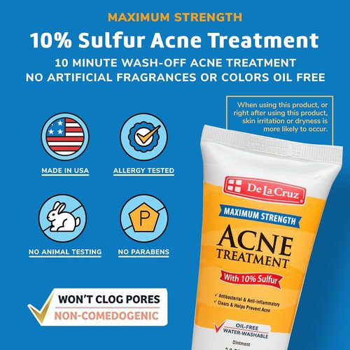 De La Cruz Sulfur Ointment - Effective Cystic Acne Treatment for Face & Body - 2.6 OZ Tube