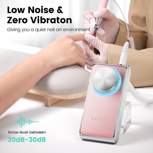 L'UGX Professional Nail Drill 30000RPM, Cordless Rechargeable Electric Nail File for Acrylic Nails Gel Polishing, Efile Nail Kit for Manicure Pedicure, Low Noise Low Vibration, 7Pcs Drill Bits, Pink