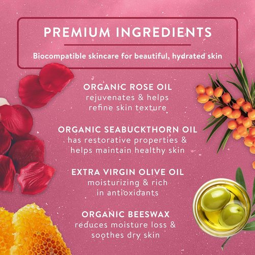Badger Rose Beauty Balm - 100% Organic Nourishing Treatment with Pure Rose Oil | 1 oz Glass Jar