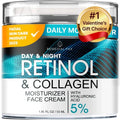 Face Moisturizer Retinol Cream, Anti Aging Neck Firming Cream, Collagen Day & Night Face Cream with Hyaluronic Acid for Women & Men, 1.85 Fl Oz