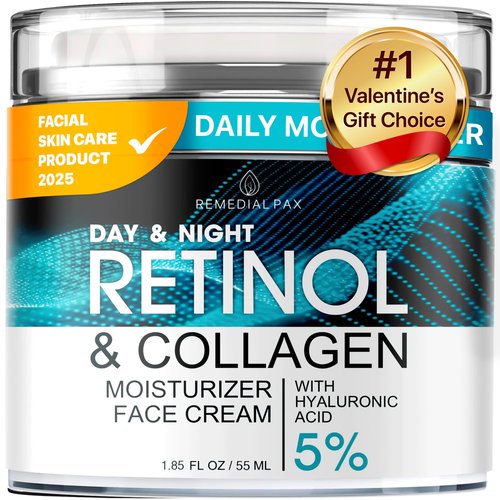 Face Moisturizer Retinol Cream, Anti Aging Neck Firming Cream, Collagen Day & Night Face Cream with Hyaluronic Acid for Women & Men, 1.85 Fl Oz