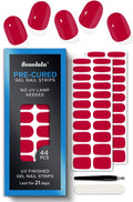 Beaolata Real Gel Nail Strips (No UV Light Needed) - 44Pcs Salon Quality Nail Stickers - Long Lasting Polish Wraps for Women, Easy Apply & Remove (Parisian Red