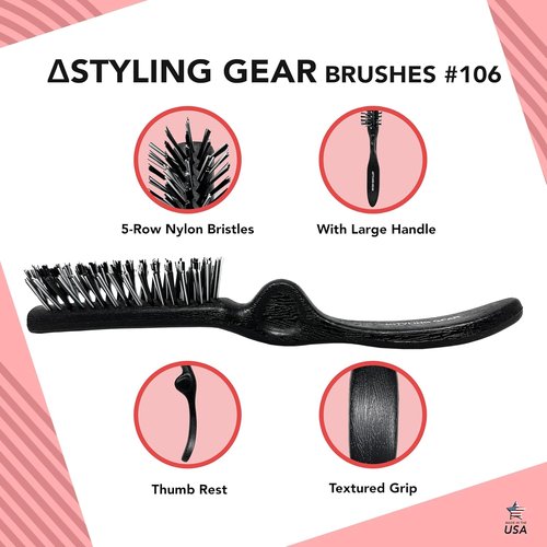 Styling Gear SG106 Hair Brush - 5 Row Slick Back Edge Teaser for Effortless Styling | Black