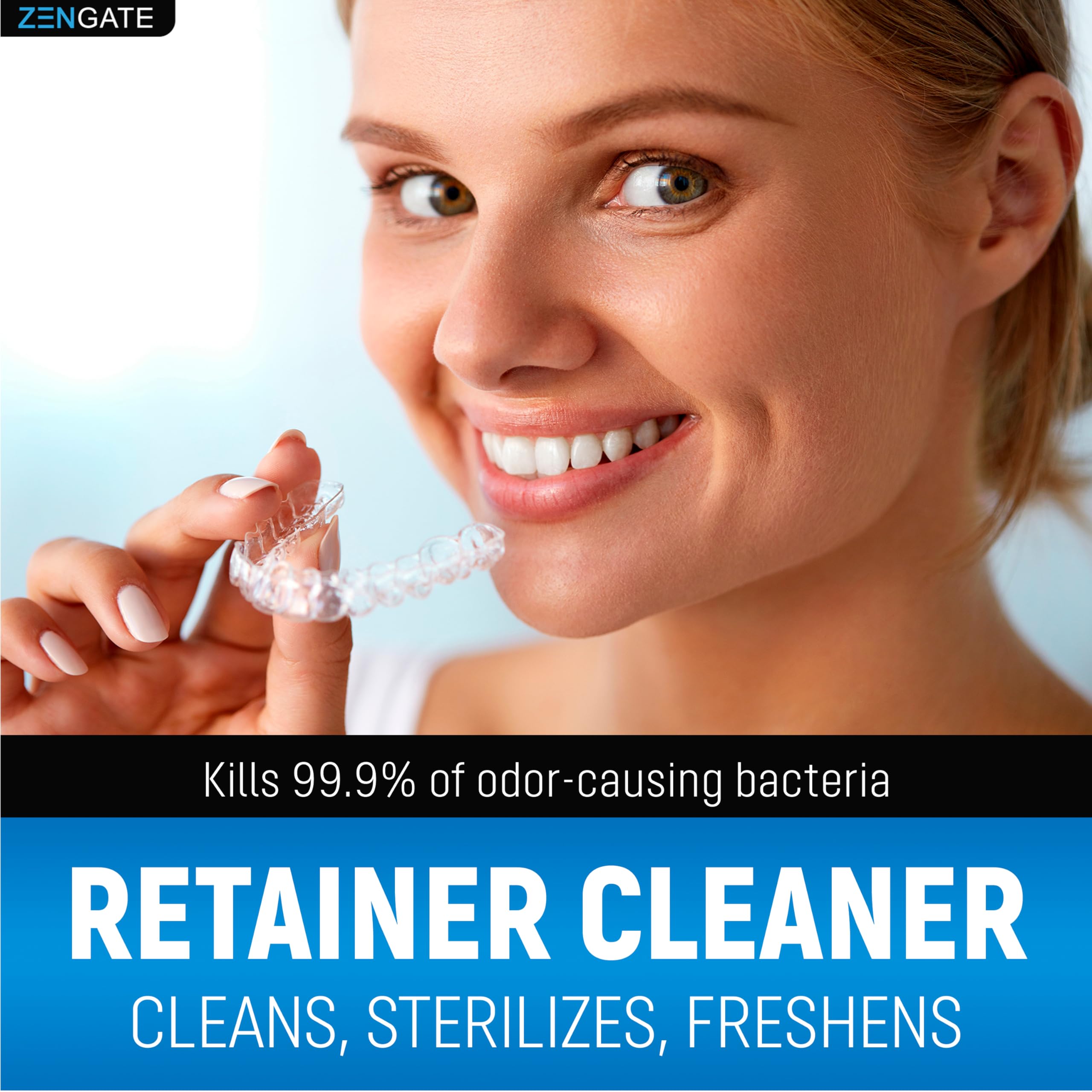 ZENGATE Retainer Cleaner Tablets - Quick 3-Minute Clean for Dentures, Mouth Guards, Aligners, and Night Guards - 120 Dental Cleansing Tablets - FSA HSA Approved Dental Appliance Cleanser