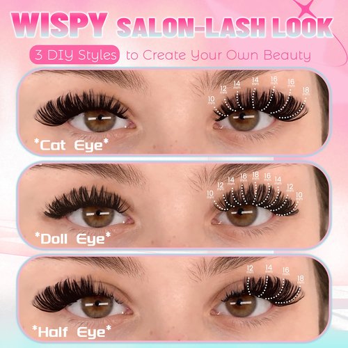 Lash Clusters Dramatic Thick Eyelash Extensions 188Pcs 100D 200D Fluffy Volume Lash Extensions Salon Quality Thick Individual Lashes for DIY Dramatic Look at Home (100D+200D)