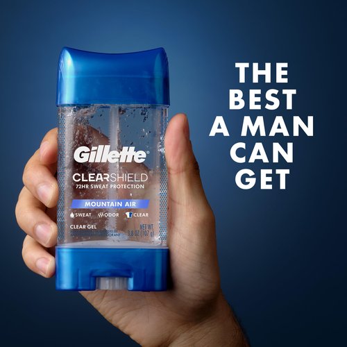 Gillette Antiperspirant and Deodorant for Men, 72hr Sweat & Odor Protection, Long Lasting Freshness, Anti-White Mark Technology, Clear Gel, Mountain Air Scent, 3.8 oz