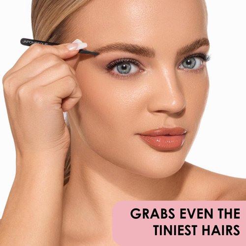 JAPONESQUE Pointed-Slant & Slant Tweezers, 2 Pack for Eyebrow Grooming, Facial Hair Removal, Rose Gold and Black, Stainless Steel