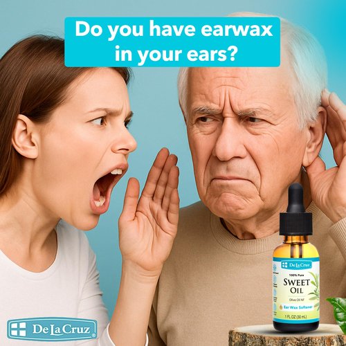 De La Cruz Ear Wax Remover and Earwax Softener, 100% Pure Sweet Oil for ears, Gentle and Natural Ear Oil - 1 Fl OZ - 2 Pack