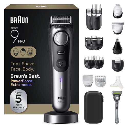 Braun Series 9 PRO All-in-One Beard & Body Grooming Kit - Cordless Trimmer, Hair Clippers & Shaver with Gillette Labs Razor | AIO 9570