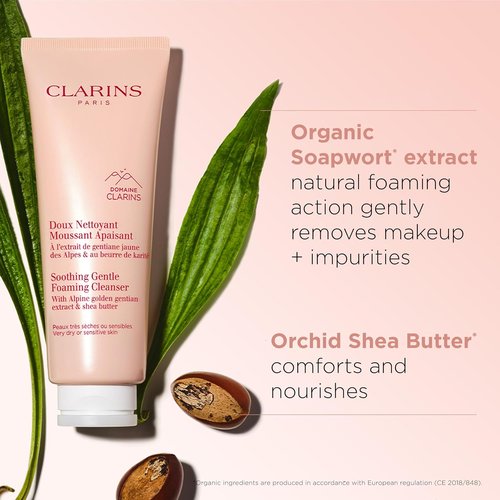 Clarins Soothing Gentle Foaming Face Cleanser - Nourishing Shea Butter for Sensitive Skin | Soap-Free & SLS-Free