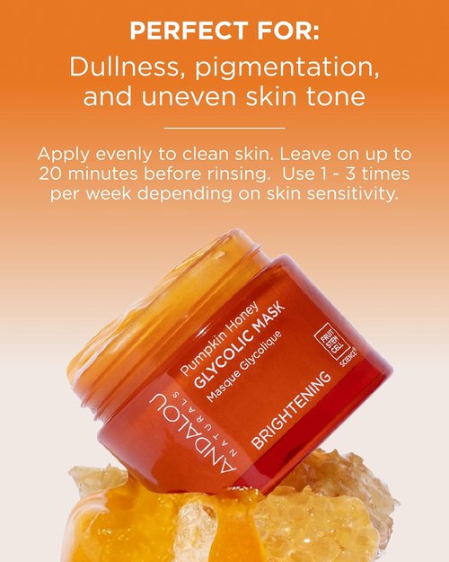 Andalou Naturals Pumpkin Honey Glycolic Mask - Exfoliating Face Mask with Glycolic Acid & Vitamin C for Radiant Glow - 1.7 fl oz